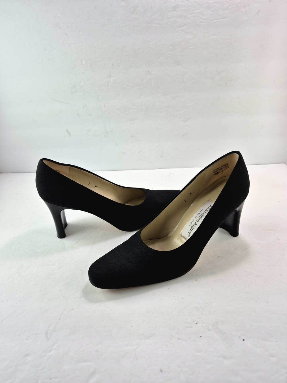 Vintage Etienne Aigner Black Suede Flared Heel Pumps Made in Spain Size 7